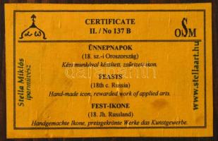 Ikon másolat, Stella Miklós: Ünnepnapok 18. sz. Oroszország. Vegyes technika, fa. 24,5x20cm