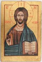 Ikon másolat, Gősi Adrienne: Krisztus Pantokrátor 17. sz. Nesszebár. Vegyes technika, fa. 26x17,5cm