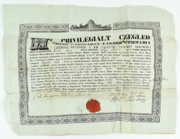 1845 Cegléd csizmadia vándorkönyve és céhlevele jó állapotban. 51x39 cm