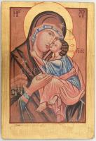 Ikon másolat, Gősi Adrienne: Istenanya gyermekével 16. sz. Decsany monostor, Szerbia. Vegyes technika, fa. 26x18cm