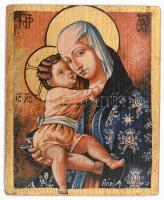 Ikon másolat, Gősi Adrienne: Madonna a gyermekkel, kora reneszánsz másolat, . Vegyes technika, fa. 12x10cm