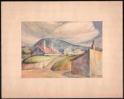 Adámi Sándor (1912 k.-1991): Sétálók. Akvarell, papír, jelzett, papírra kasírozva. 13,5x19,5 cm