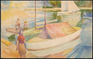 Adámi Sándor (1912 k.-1991): Kikötő. Akvarell, papír, jelzés nélkül, 17x27 cm
