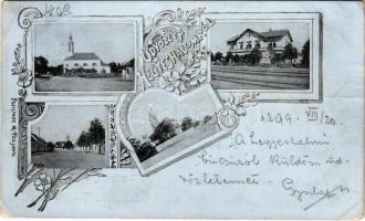 1899 (Vorläufer) Hegyeshalom, templom, vasútállomás, utca. Freistadt M. kiadása, Art Nouveau, floral (fa)