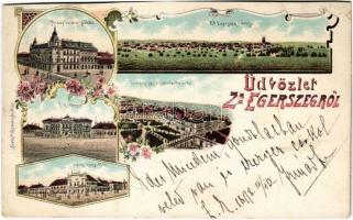 1898 (Vorläufer) Zalaegerszeg, Arany bárány szálloda, főgimnázium, Deák tér, Törvényszéki palota, Városháza, főtér. Rudolf Oesterreicher Art Nouveau, floral, litho (EB)