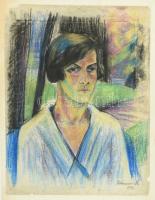 Fehérvári N. (?) jelzéssel: Expresszív női portré. Pasztell, papír, sérült, kartonra kasírozva, 63×48 cm