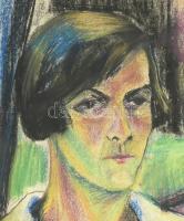 Fehérvári N. (?) jelzéssel: Expresszív női portré. Pasztell, papír, sérült, kartonra kasírozva, 63×4...