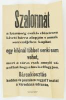 1918 Cegléd város felhívása szalonna bárca kiadására. Plakát hatva, jó állapotban 58x30 cm