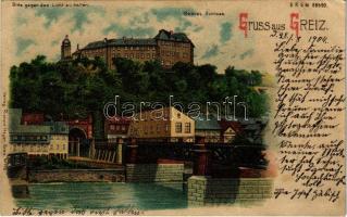 1904 Greiz, Oberes Schloss. Bitte gegen das Licht zu halten / castle. hold to light litho (EK)