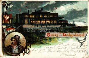 1899 (Vorläufer) Helgoland, Conversations Haus / night, fischerman. Art Nouveau, floral, litho (tear)