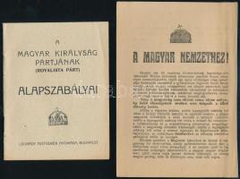 1920 A Magyar Királyság Pártjának . Royalista Párt alapszabályai 26p. + egy röplapja