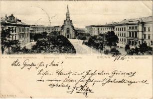 1904 Brno, Brünn; K.k. Technische Hochschule, Elisabethplatz, Christuskirche, Gymnasium / schools, church, square (EK)
