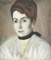 Olvashatatlan (Kornai József?) jelzéssel: Női portré. Olaj, karton. Sarkaiban sérült. 39,5×35 cm