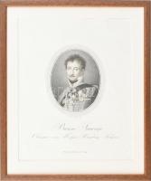 Blasius Höfel (1792-1863): Báró Simonyi József, Simonyi óbester (1771-1832) császári-királyi ezredes (k.k. Oberst), huszártiszt portréja, 1820 körül. Rézmetszet, papír. Jelzett a metszeten. Fa keretben. 28×22 cm