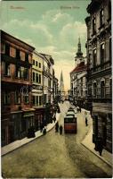 1911 Olomouc, Olmütz; Eliscina trída / street view, tram, shops of J. Dvorák, F. Holis, Johann Schön (EK)