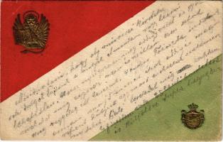 1898 (Vorläufer) Magyar hazafias propaganda zászlóval és címerekkel, dombornyomott / Hungarian patriotic propganda with flag and embossed coat of arms (EB)