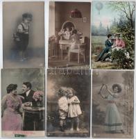 60 db RÉGI zsáner motívum képeslap vegyes minőségben / 60 pre-1945 greeting motive postcards in mixed quality, couples and ladies
