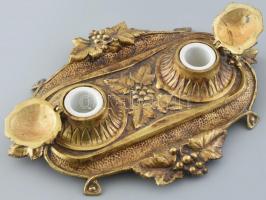 Réz asztali tintatartó porcelán betéttel, jó állapotban, 32×24 cm