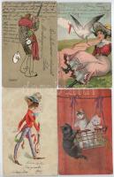 60 db RÉGI motívum képeslap vegyes minőségben: hölgyek, humor, gyerekek, üdvözlő (lithok és domborny...