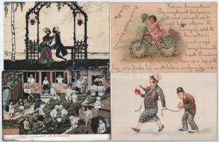 60 db RÉGI motívum képeslap vegyes minőségben: hölgyek, humor, gyerekek, üdvözlő (lithok és domborny...