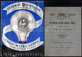 1933-1938 A General Electric 2 db kiadványa, 8 p.+35 p., angol nyelven, az egyik fekete-fehér fotókkal illusztrált. Tűzött papírkötés, kissé sérült, foltos.