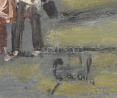 Gaál jelzéssel: Forgatag. Olaj, karton, fa keretben, 16×21 cm