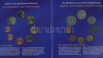 NSZK 2002. 1Pf-5M + 1c-2€ "Valutaváltás" szettben, díszkiadásban T:1