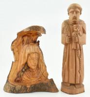 Jelzés nélkül 2 db fafaragás: Szűz Mária, Szent Antal. 23x19 cm és m: 30 cm