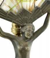 Akt legyezős lámpa Bronz akt figurával, Működő, jó állapotban 42,5 cm