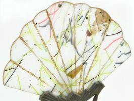 Akt legyezős lámpa Bronz akt figurával, Működő, jó állapotban 42,5 cm