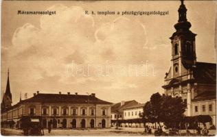 1914 Máramarossziget, Sighetu Marmatiei; Római katolikus templom, Pénzügyigazgatóság, piac. Wizner és Dávid kiadása / Catholic church, Financial Directorate, market