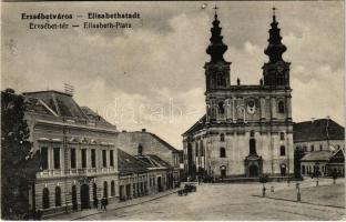 1916 Erzsébetváros, Dumbraveni; Erzsébet tér, templom, üzletek / Elisabeth-Platz / square, church, shops