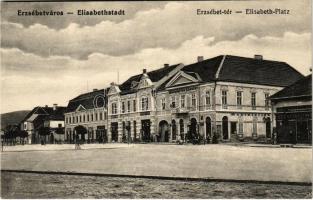 Erzsébetváros, Dumbraveni; Erzsébet tér, Mühlsteffen Gusztáv, Schwarcz W. M. üzlete / Elisabeth-Platz / square, shops (EK)