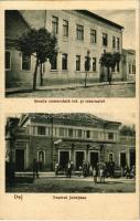 1940 Dés, Dej; Scoala comerciala inf. si internatul, Teatrul judetean / Kereskedelmi iskola és internátus, Megyei színház. V. Roman kiadása. Foto Dr. Czettele / trade school, theatre + 1940 Dés visszatért So. Stpl.