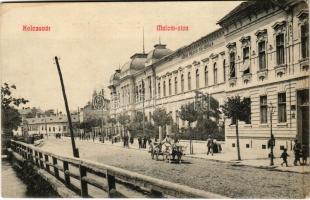 1913 Kolozsvár, Cluj; Malom utca, Városi polgári fiúiskola. Fabritius Erik és Társa kiadása / street view, boys school (fl)