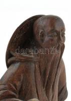 Faragott egzotafa keleti bölcs figura, kopott, jelzett, m:22cm