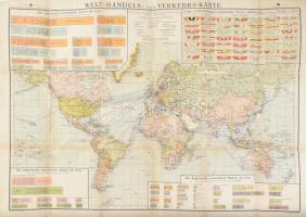 cca 1900 Világ kereskedelmi és közlekedési térkép új vászonra kasírozva, kis hiánnyal. 100x70 cm