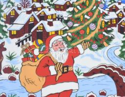 Tálapós dísztál, matricás, kopott, jelzett, d:29cm