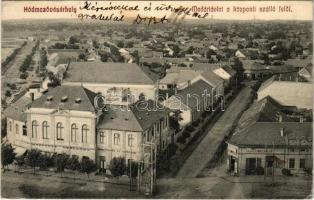 1911 Hódmezővásárhely, Madártávlat a Központi szálloda felől, étterem, kávéház és sörcsarnok, zsinagóga. Posztós Pál kiadása (EK)