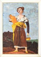 Jelzés nélkül: Lány korsóval. Olaj, vászon, fa keretben, 70×50 cm