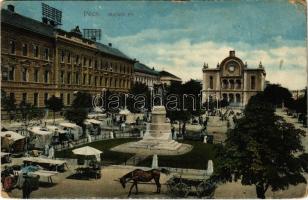 1916 Pécs, Majláth tér, Kossuth szobor, piac, zsinagóga. Karpf Berta kiadása (Rb)