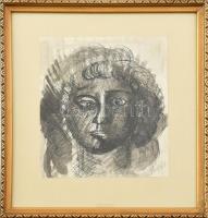 Szeift Béla (1944-2012): Női portré. Tus, papír. Üvegezett keretben, jelzett. 20,5x18,5cm