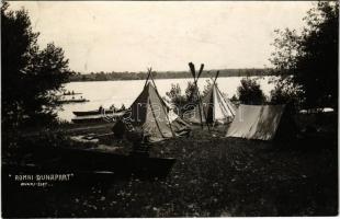 1942 Budapest III. Rómaifürdő, Római fürdő; Római Duna-part, Dunai élet, sátrak, evezős csónakok. Gegess photo (EK)