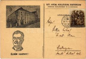 1938 Esztergom, Szent Antal Kollégium, Ferences nevelőintézet és gimnázium + Éljen Horthy! Felvidéki magyar testvéreink felszabadulása So. Stpl. (EK)