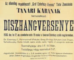 1936 A Gróf Esterházy Ferenc Tatai Zeneiskola tanári karának bemutatkozó díszhangversenyének plakátjai, 4 db, Tata,Engländer Ferencz-ny., hajtott 47x62 cm