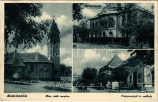 1940 Szabadszállás, Római katolikus templom, Geréby kastély, Nagyvendéglő és szálloda. Halman L. kiadása (EK)