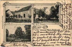 1908 Andocs, Mária-Andocs; M. kir. posta, Jegyzőlak, utca. Steegmüller fényirda. Art Nouveau (szakadás / tear)