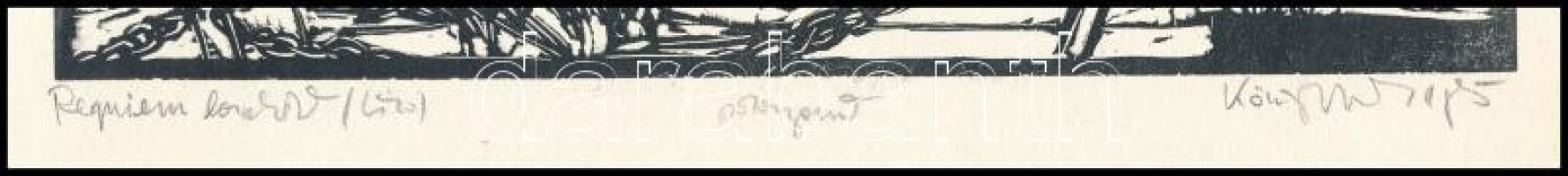 König (Kőnig) Róbert (1951-2014): Requiem lovakkal. Linometszet, papír, jelzett, próbanyomat, 20x24 ...