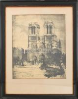 Jelzés nélkül: Notre Dame, Párizs. Litográfia, papír. Üvegezett, sérült fa keretben. 44,5x39 cm.