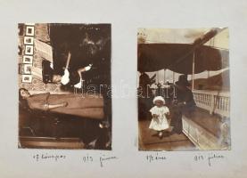 cca 1912-1915 Régi fotó album 85 db képpel: családi, gyermekjátékok, katonai, hölgyek, lakás belsők, Karácsony, városok